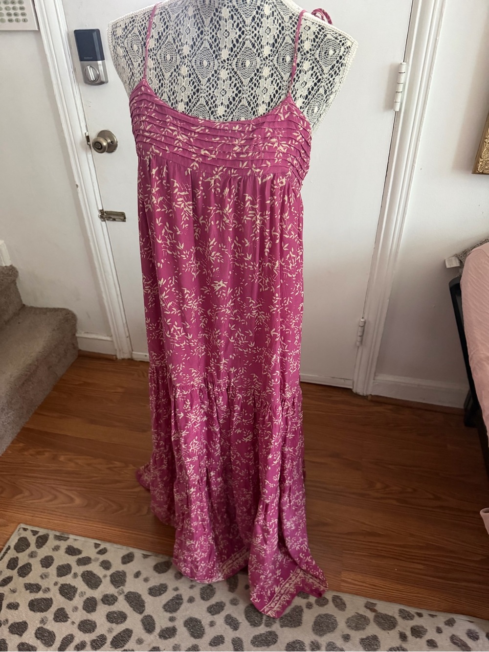 Natalie Martin Raspberry Pink Floral Maxi Dress with Spaghetti Straps